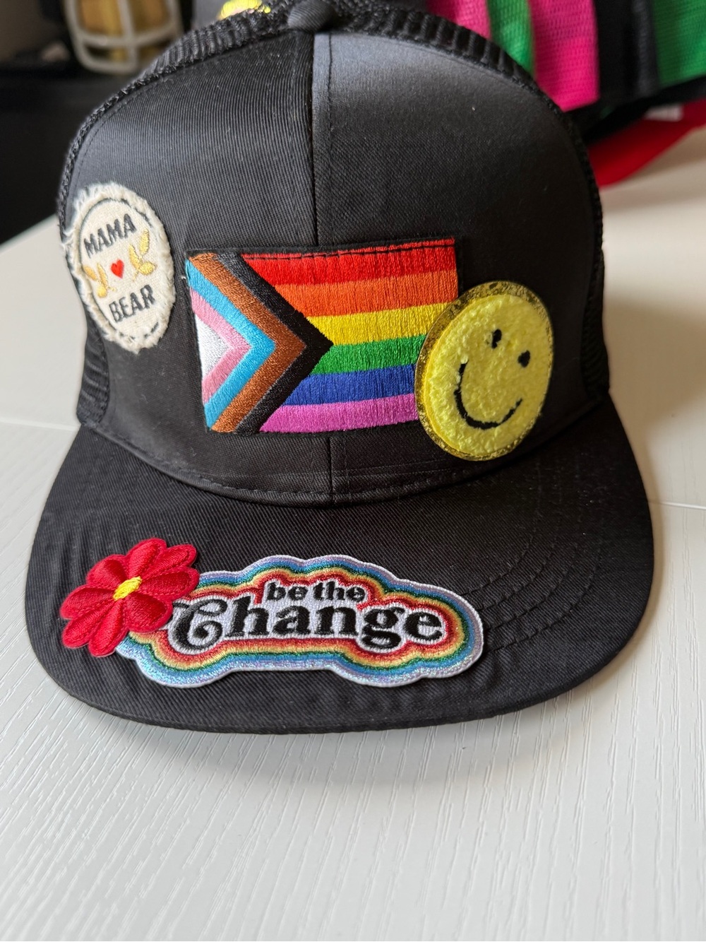 Black Trucker Patch Hat Cap Rainbow Foam Front Mesh Back Snap OS
